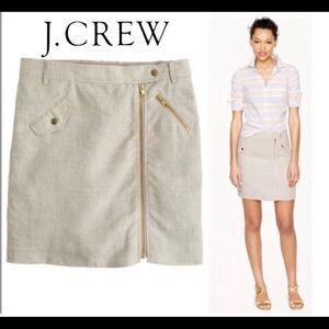 J.crew tan brown linen gold zippered mini skirt size 2